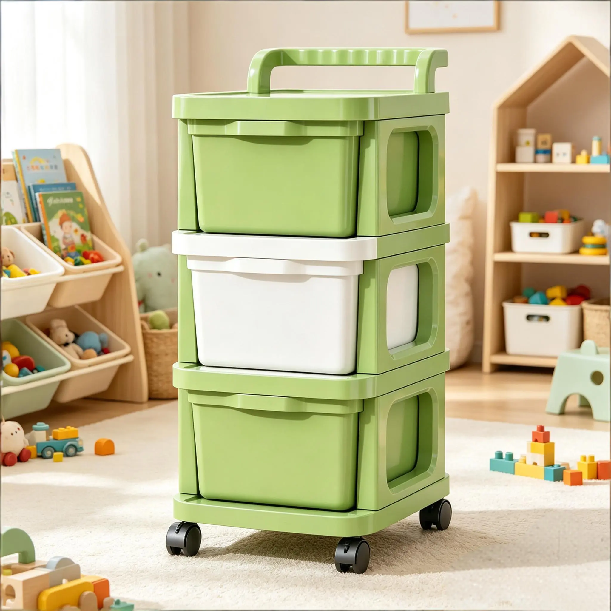 3-Tier Rolling Storage Cart with Drawers Plastic Utility Cart Mobile Organizer Tower with Wheels Handle Snack Organizer Nightstand Toy Storage Bins Dustproof Dresser Trolley for Living Room Bedroom Dorm Space Saving Home Organization