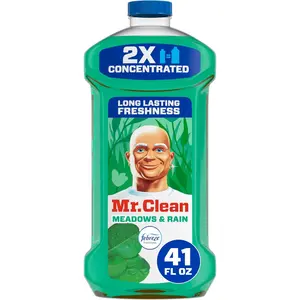 Mr. Clean All Purpose Cleaner, Floor Cleaner for Mopping Home, Bathroom, & Kitchen, Cleaning Liquid for Mop & Bucket, Cleaning Supplies, Multi-Surface Dilutable, Meadows & Rain, 41oz