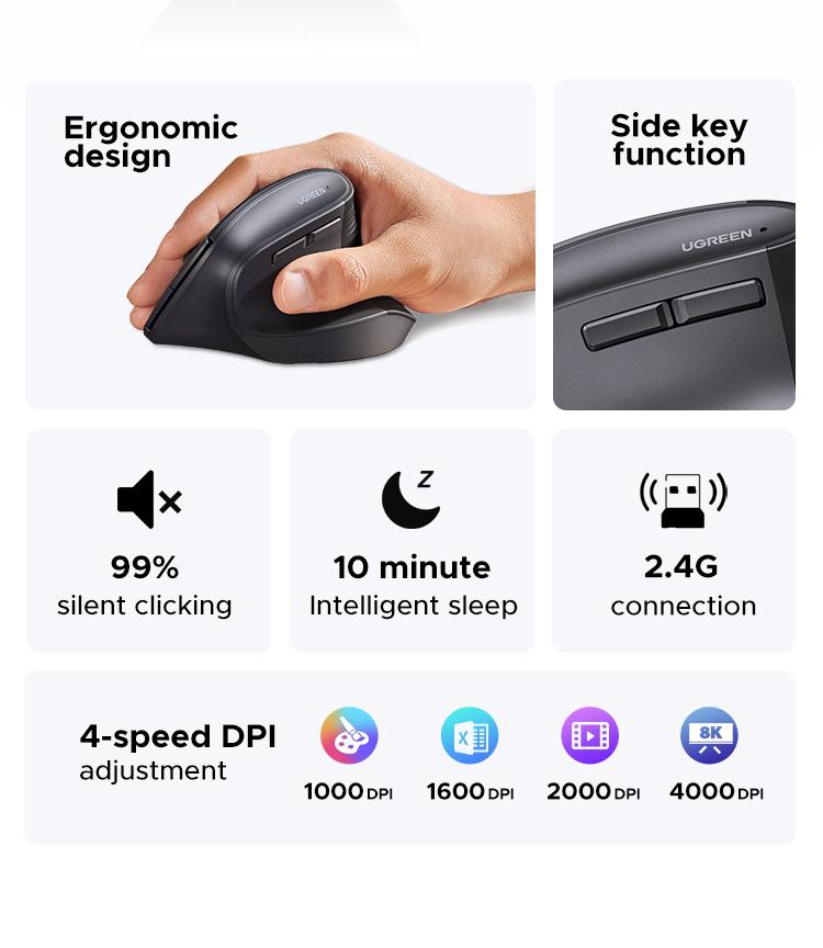 UGREEN Vertical Mouse Bluetooth 5.0 & 2.4G Wireless Ergonomic Mouse with 5 Buttons, 4000 DPI, Balck & Pink Ergonomic Mouse Compatible with PC/Laptop，Only 2.4G Model(Bluetooth not supported),TikTokShopBlackFriday ,Tiktokshopstockup