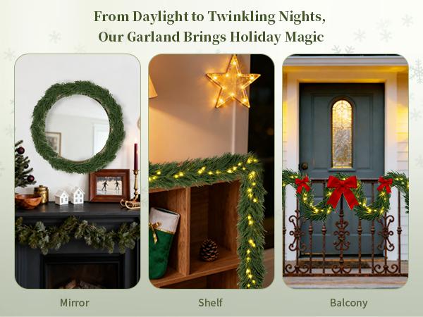 Christmas 6ft Garland with Lights for Decorations: Pre Lit Norfolk Pine Garland for Fireplace Stairs - Remote Timer 30 LEDs 12 Lighting Modes - Artificial Xmas Garlands Door Table Decor