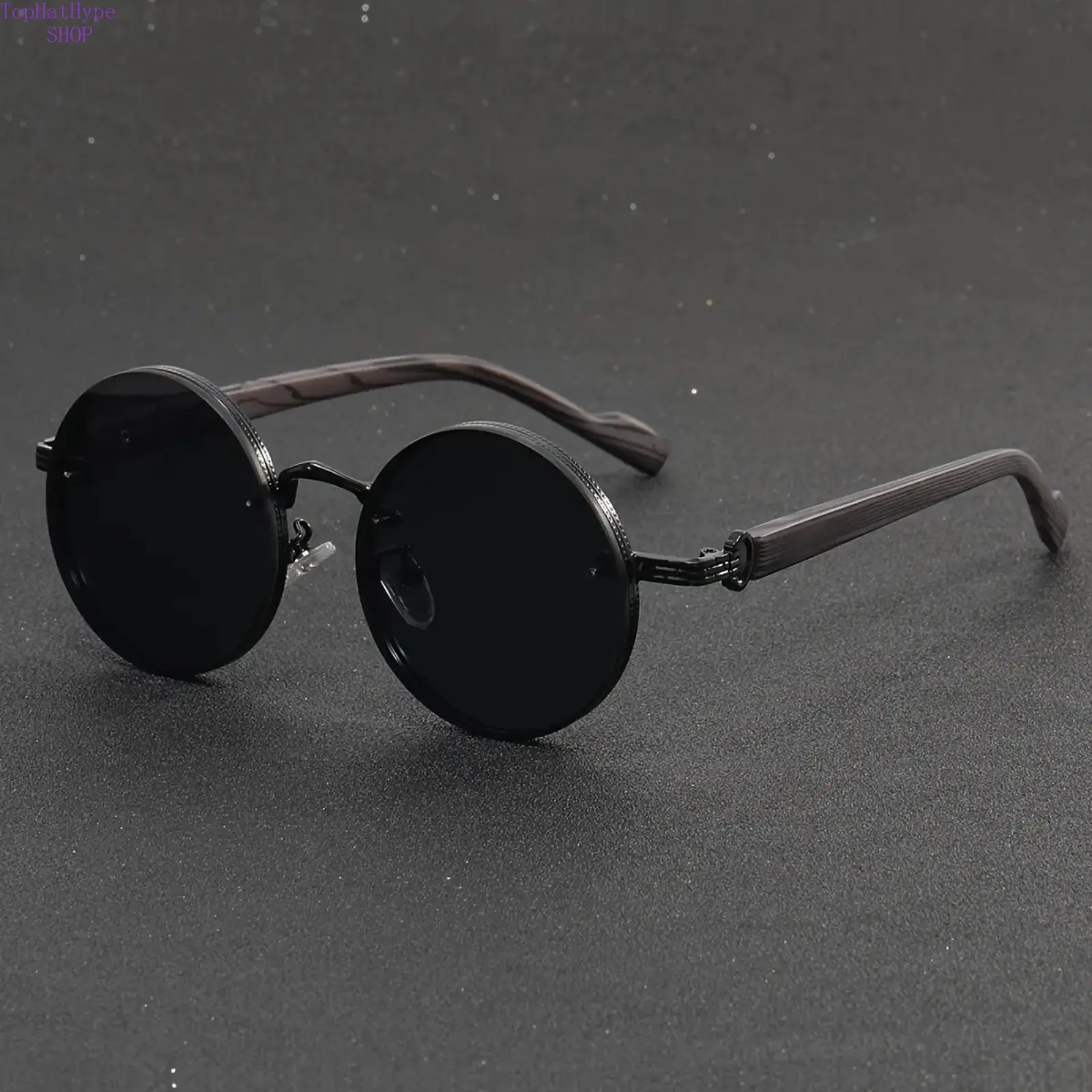 Retro Round Sunglasses for Women & Men, Casual Metal Full-Rim Frame with Polarized Lightweight Lenses & Faux Wood Grain Temples, Casual Shades, Men's Accessories, Polarizing Sunglasses, Sun Protective Sunglasses