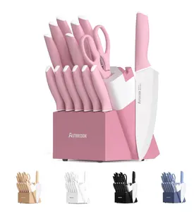 Astercook Knife Set, 14 Pieces Kitchen Knives Set with Healthy Anti-Rust Coating, Stainless Steel Knife Sets with Built-in Sharpener, Sharp & Rust Resistant Dishwasher