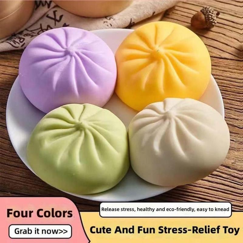 4 Pieces Colorful  Dumpling Stress Balls Fidget Sensory Toy, Relaxing Hand Toy, Steamed Bun Stretchy Desk Toy, Dumpling Steam Bun Stress Toy, Holiday Gift