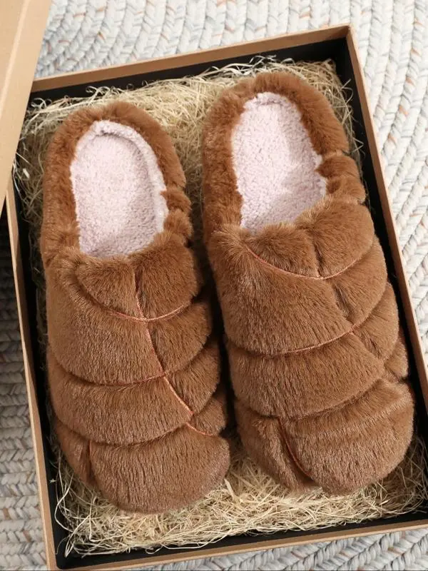 Solid Color Concha Shaped Plush Slippers for Women Men, Casual Soft Comfortable Home Slippers, Warm Slippers for Indoor & Outdoor  Women's Fluffy Indoor Slippers