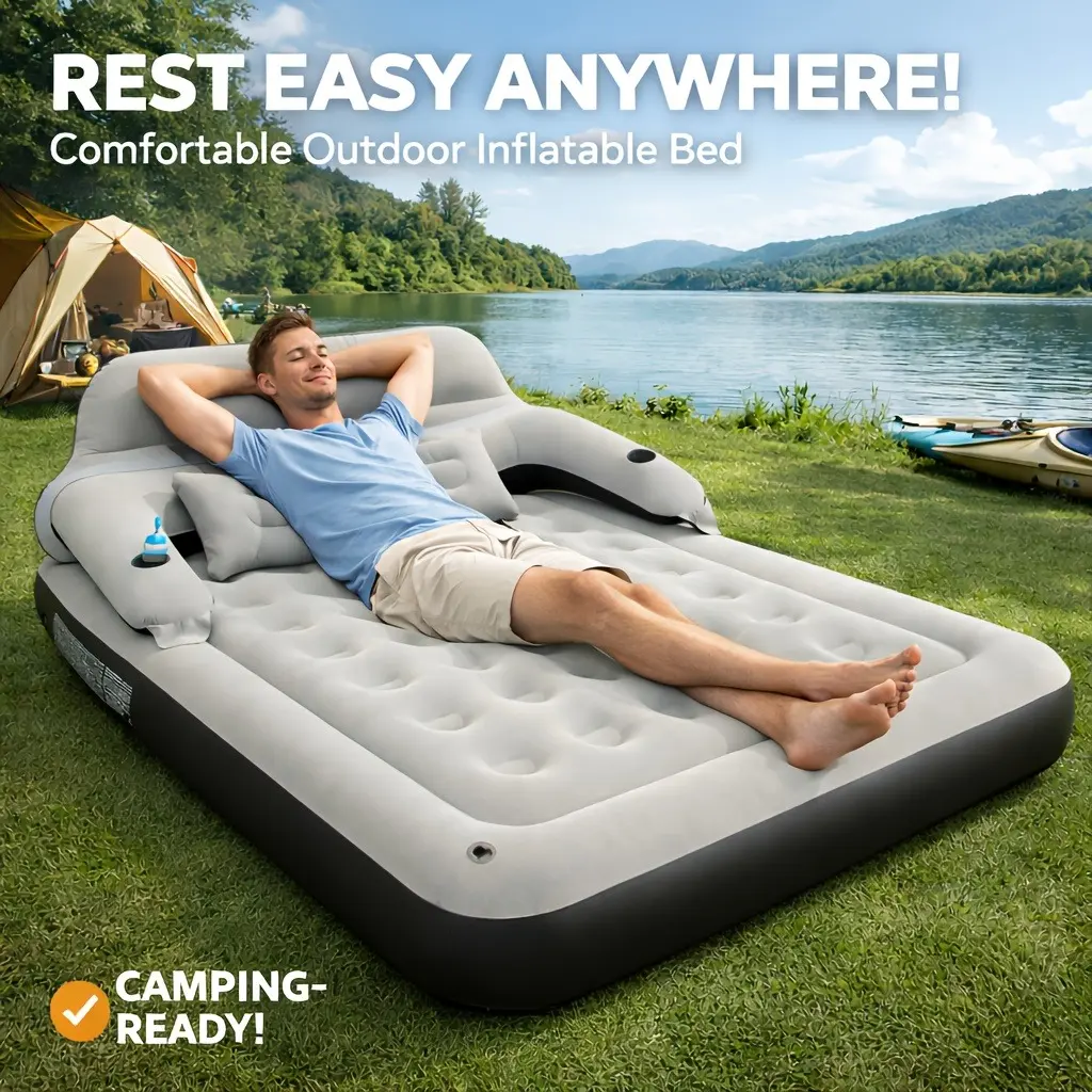Twin Size Inflatable Sofa Bed, Anti-Leak Portable Air Mattress with Detachable Headboard, 550 lbs Capacity for Camping, Hiking Trips & Guests, Inflatable Travel Bed, Portable Airbed, Music Festivals, Indoors, Lounge Chair, Backpacking, Even Weight Distrib
