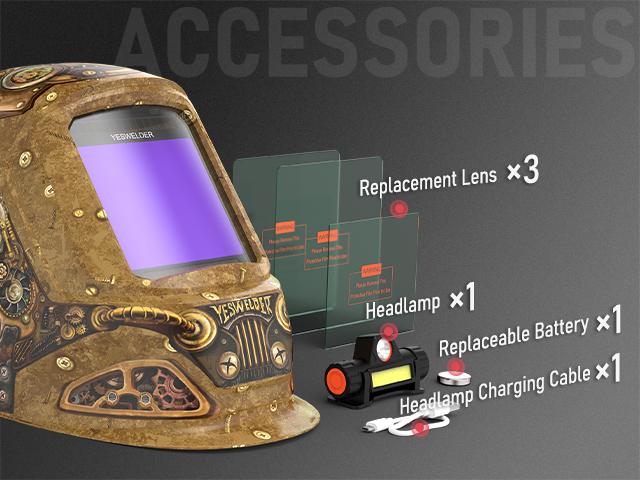 YESWELDER LYG-17800F Auto Darkened Welding Helmet with Rechargeable LED Light | 3.93"x3.66" Large Viewing Screen, 1/1/1/1 True Color Clarity | Wide Shade 4/5-9/9-13 Welding Hood for TIG MIG ARC Grind