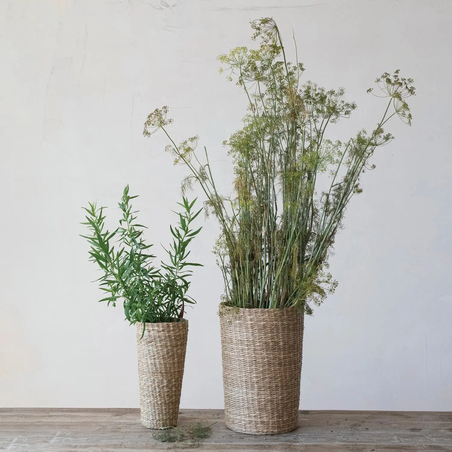 Hand-Woven Seagrass Basket with Faux Leather Handle