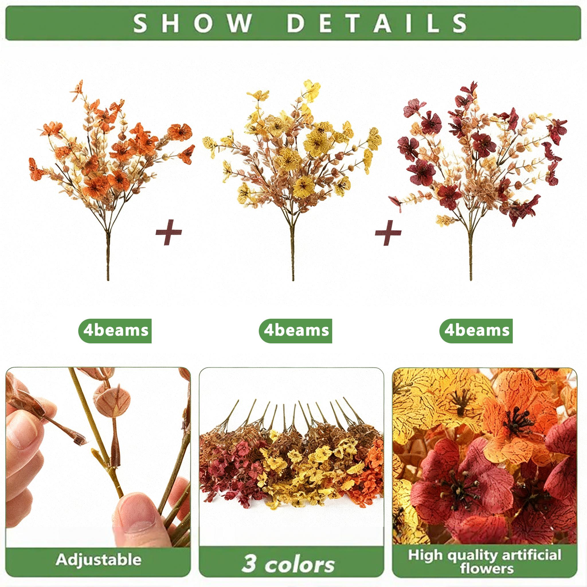 12 Bunches Fall Multi-Color Artificial Flowers, Adjustable UV Resistant Bouquets, Eucalyptus Lavender Vase Decorations, Indoor Outdoor Use, Decorative Flowers 12 Bunches Fall Multi-Color Artificial Flowers, Adjustable UV Resistant Bouquets, Eucalyptus Lavender Vase Decorations, Indoor Outdoor Use, Decorative Flowers