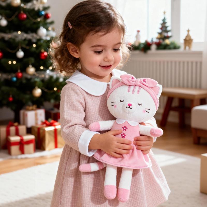 Valentine Gift Plush Cat Doll Soft 15'' Stuffed Animal Toy for Baby Girls, Adorable Holiday Gift for Xmas and Birthday, Valentine Gift for Kids Cozy Cuddle Toy for Kids