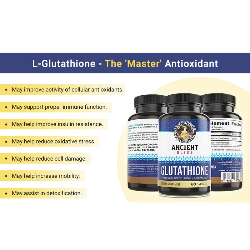 Ancient Bliss S-Acetyl Glutathione Supplement - Cellular Antioxidant & Immune Support for Men & Women - 60 Capsules - Non-GMO, High Bioavailability