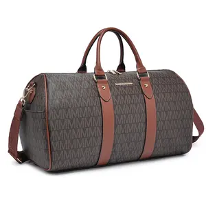 MKP COLLECTION Women's Monogrammed PU Leather Duffel Bag - Scratch-Resistant Waterproof Multi-Pocket Design, Large Capacity Carry-On for Gym Yoga Work Weekender Travel