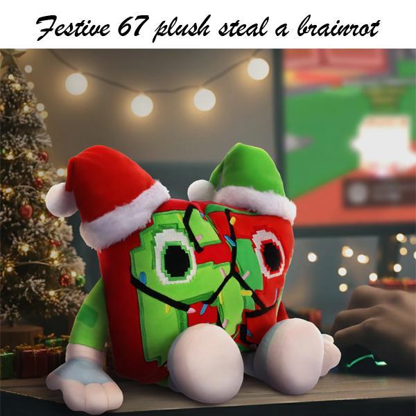11.Inch No Code Festive 67 Plush Stuffed Animal Steal A Brainrot Christmas Doll Anime Peripherals Soft Doll Collection Room Decoration Kid Gifts Easter and Valentine's Day gifts