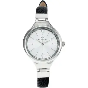 Timex Viewpoint Silver-Tone Black Leather Ladies Watch