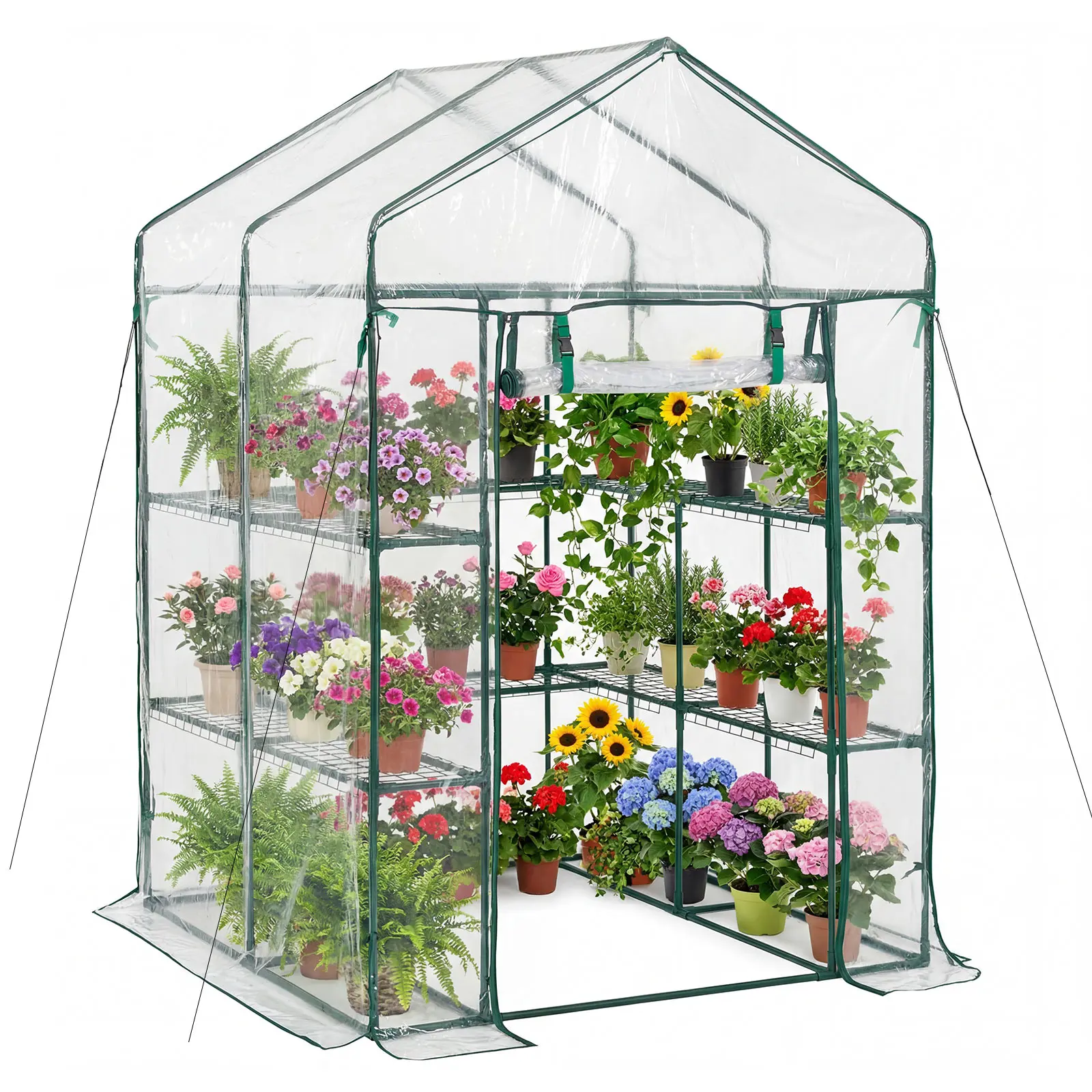 【SummerFinds】VEVOR Portable Walk-in Greenhouse for Garden, 54 × 54 × 77.2 In/137 × 137 × 196 Cm, 10 Shelves with High-Strength PE Cover, Zipper Door, Steel Frame, Quick Assembly, Sloped Roof, Ample Room for Plants
