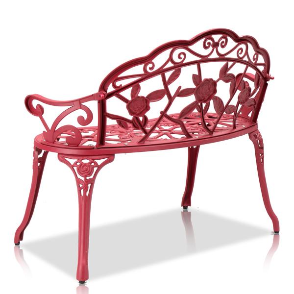 Outdoor Cast Aluminum Patio Bench for Garden Porch Antique Rose Vintage Style Weather Resistant Durable Red Finish