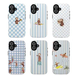 Cute Blue Striped Monkey Phone Case, Curious Georgee Phoe=ne Cover, Playful Design for a Fun and Cheerful Look, gift for fans