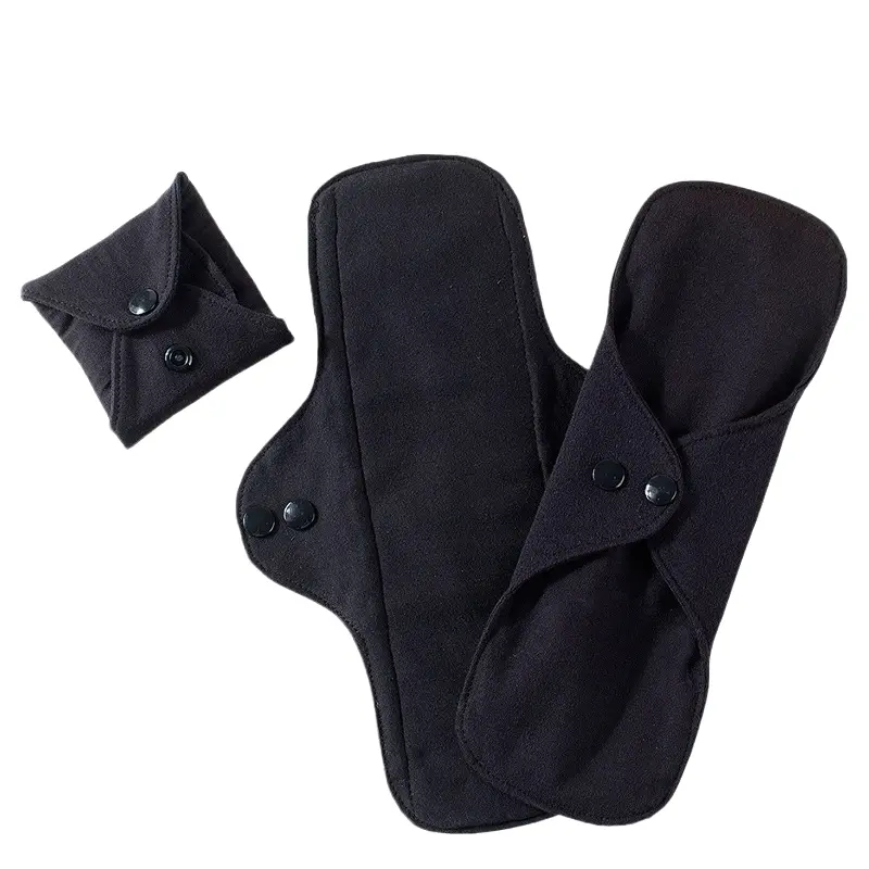 Black pure cotton washable reusable sanitary pads with wings, menstrual pads, maternity, postpartum and elderly sanitary pads, urine pads, reusable incontinence pads, Absorbent reusable pads