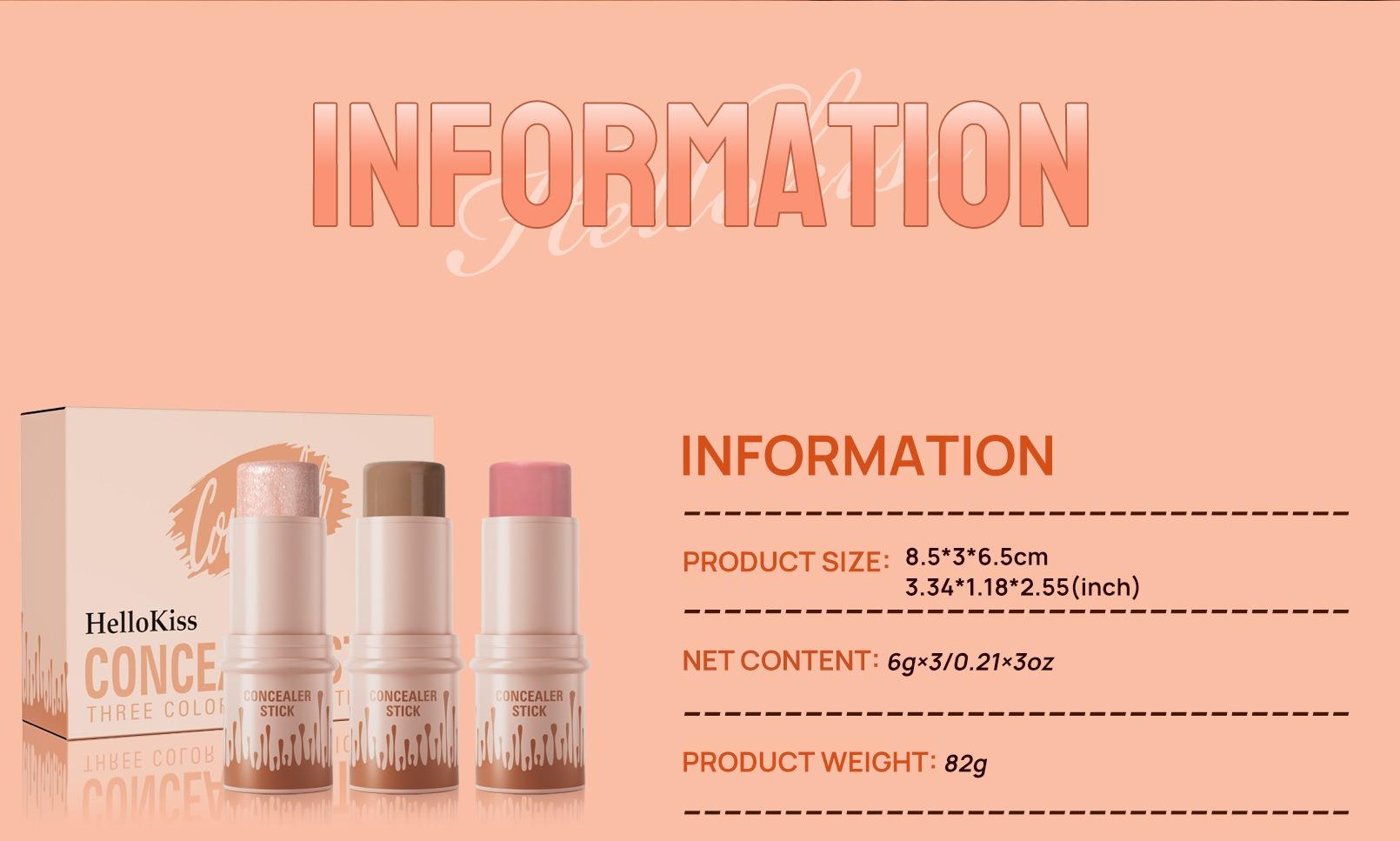 3 Pack Makeup Stick Set – Highlighter, Contour & Blush Trio, Long-Lasting Waterproof Concealer Pen Kit for Natural Face Sculpting & Glow