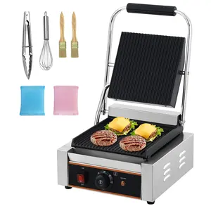 Garvee Commercial Panini Press Grill 1800W - Countertop Electric Sandwich Maker with 9"x9" Full Grooved Enamel Plate, Adjustable Temperature Control, Ideal for Burgers, Steaks, Panini, 120V