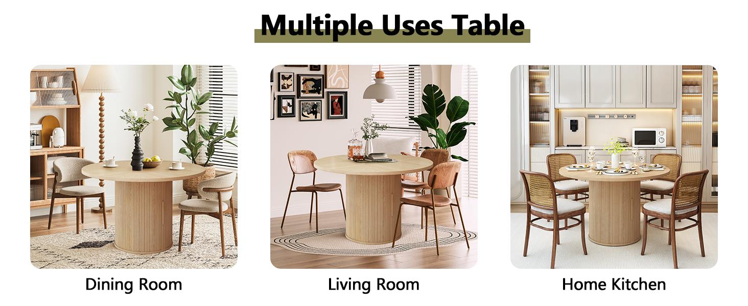 Giratree 47 inch Round Dining Table for 4, Kitchen Table Dinner Table with 2-Layer Storage Shelf and Wood Slide Door for Home Dining Room Living Room