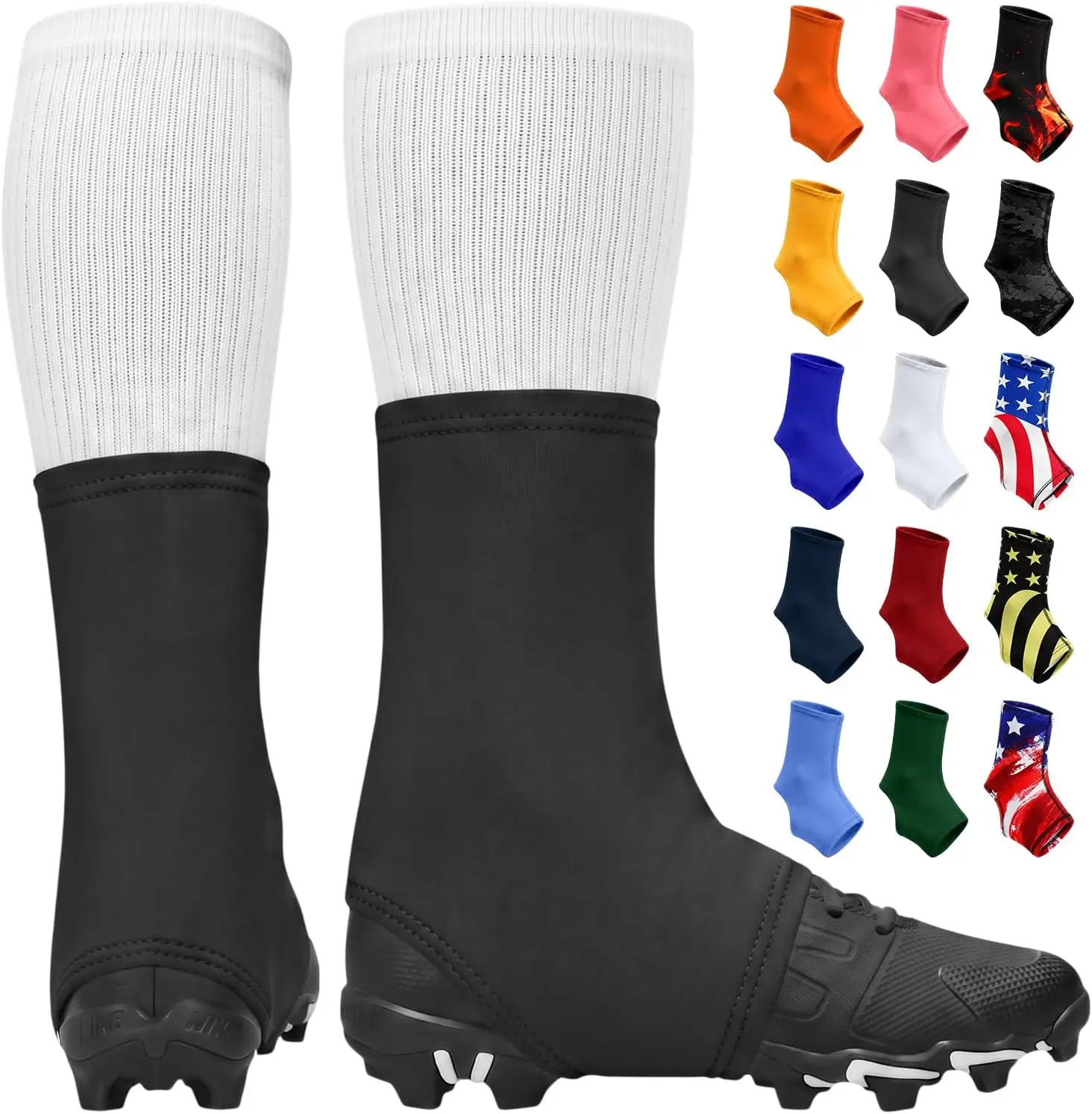 Spats Football Cleat Covers - Keep Your Laces Tied and Cleats Clean, Football Spats for Cleats, Perfect for Baseball, Soccer, Lacrosse, Hockey - Adult & Youth Sizes (Black)