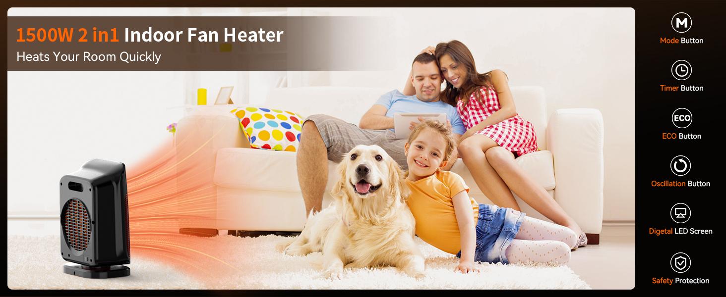YASHE Space Heater, 1500W Portable Electric Heater for Indoor Use with Thermostat, 75° Oscillation, Digital Display, Remote Control, ECO Mode, Fast Ceramic Heating for Home, Office, Bedroom station