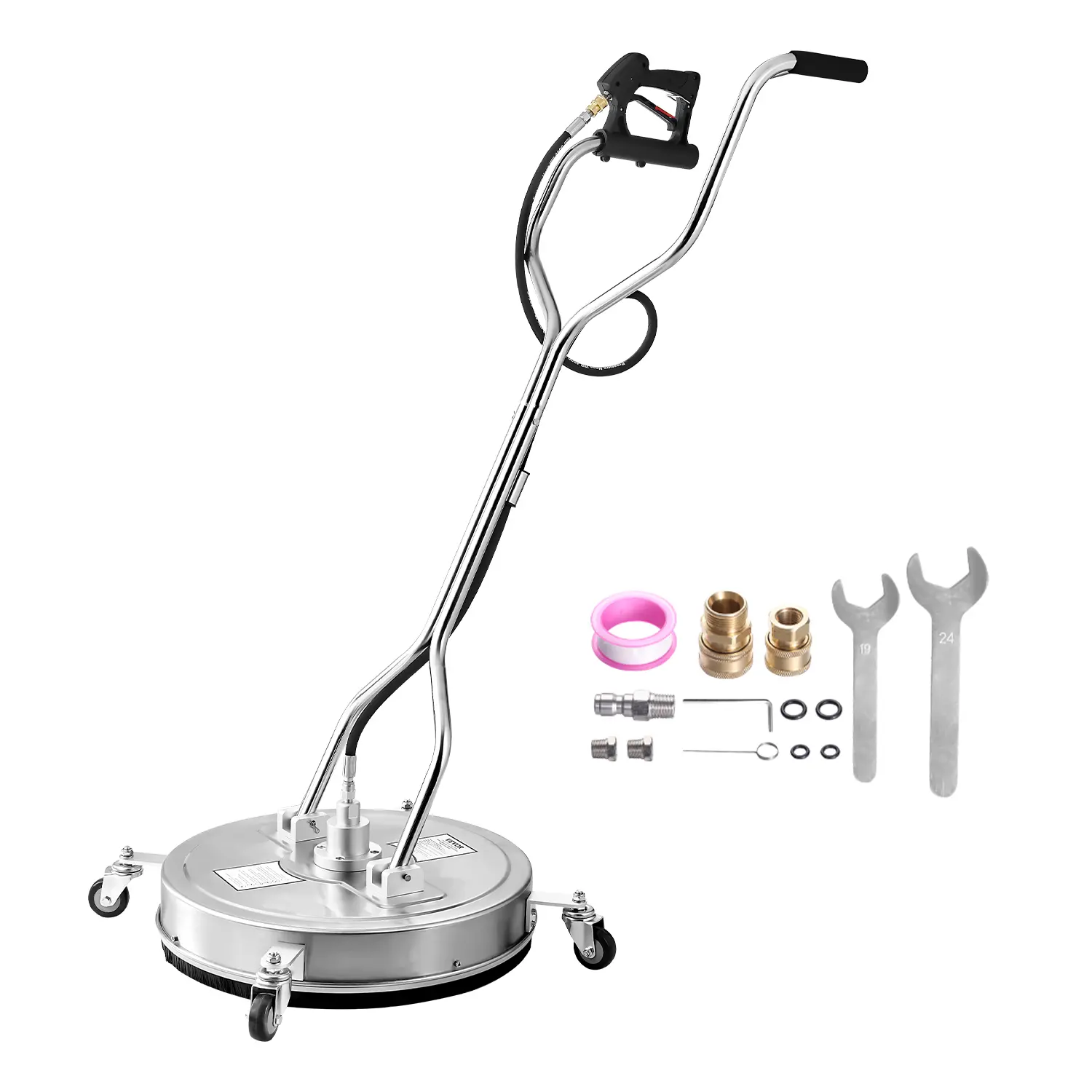 【summerfinds】VEVOR 22" Pressure Washer Surface Cleaner, Stainless Steel Pressure Washer Attachments with 4 Wheels, 4000 Max PSI, 3/8 Quick Connector, 2 Spray Nozzles, Dual Handle, for Concrete, Patio, Sidewalk, High Pressure Washer