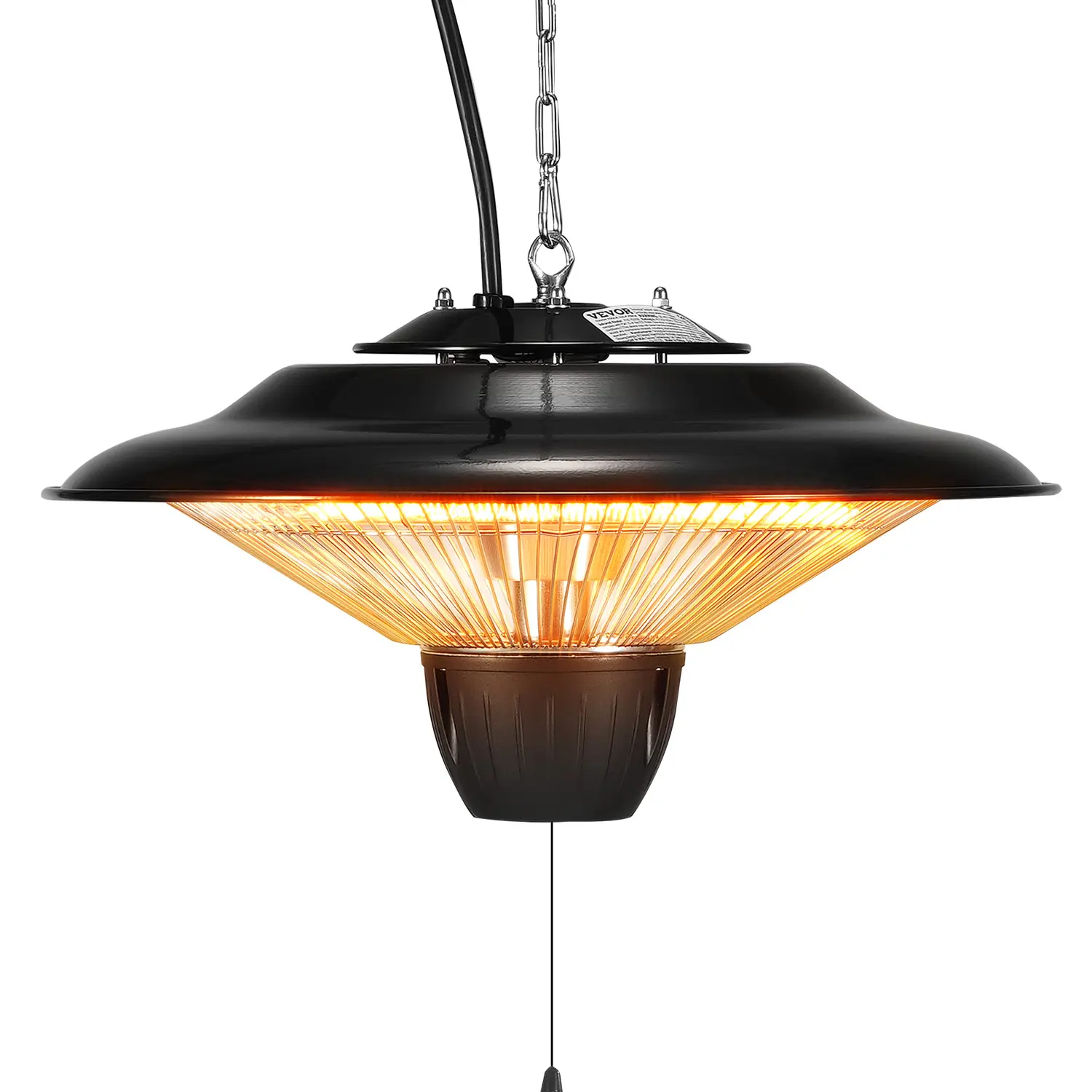 【Summerfinds】VEVOR Hanging Parasol-Shape Patio Heater, 1500W Radiant Electric Infrared Heater, IP34 Rated, 23.62inch/60cm Pull Cord, Adjustable Chain & Height, 360° Heat Distribution, Rust-Resistant for Porch, Father's Day Pick, Instant Warm-Up, 23.62Inch