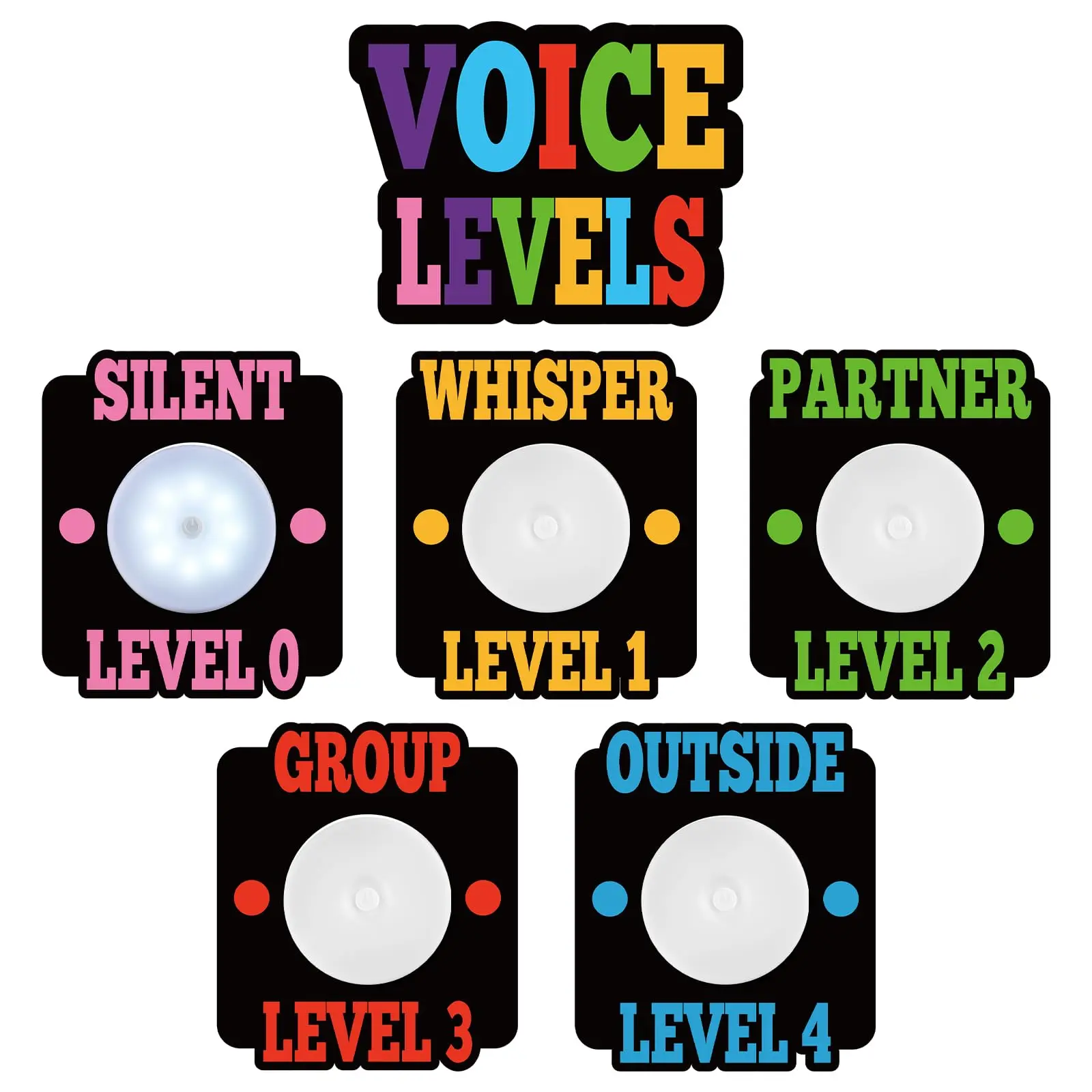 Voice Level Chart for Classroom with 5 Pack Magnetic Puck Lights Noise Level Chart Teacher Educational Management Supplies for Elementary School Preschool Music Class (Mordern,White),back to school,back to school shopping