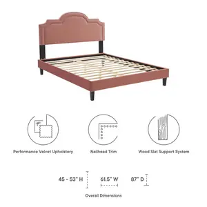 Modway Aviana Performance Velvet King Bed in Dusty Rose