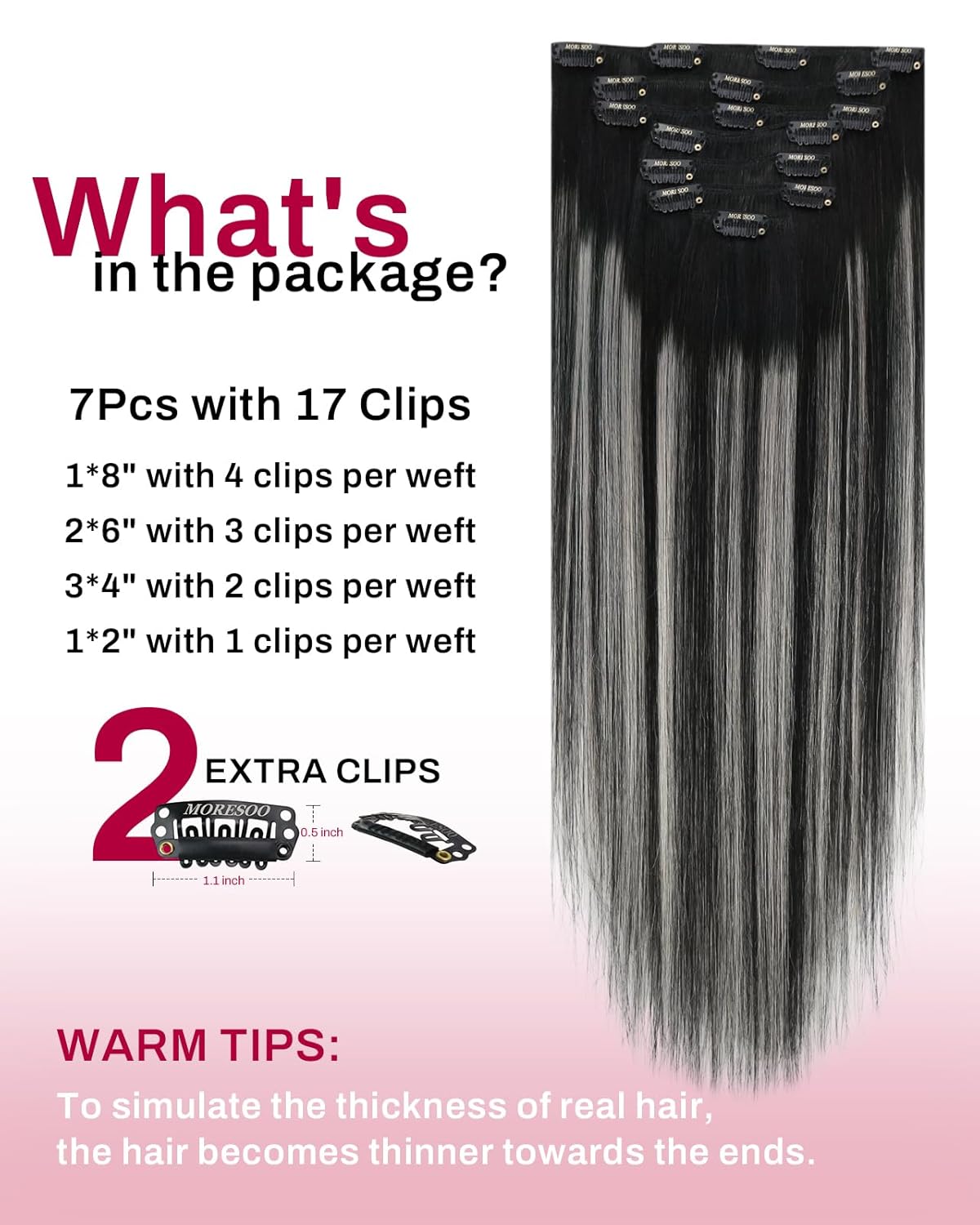 MORESOO Clip-in Hair Extensions Remy Human Hair Natural Straight 10-28inch Invisible Seamless Color Blend Easy Wear Black Hair Clip on for Women SpringStatements MORESOO Clip-in Hair Extensions Remy Human Hair Natural Straight 10-28inch Invisible Seamless Color Blend Easy Wear Black Hair Clip on for Women SpringStatements