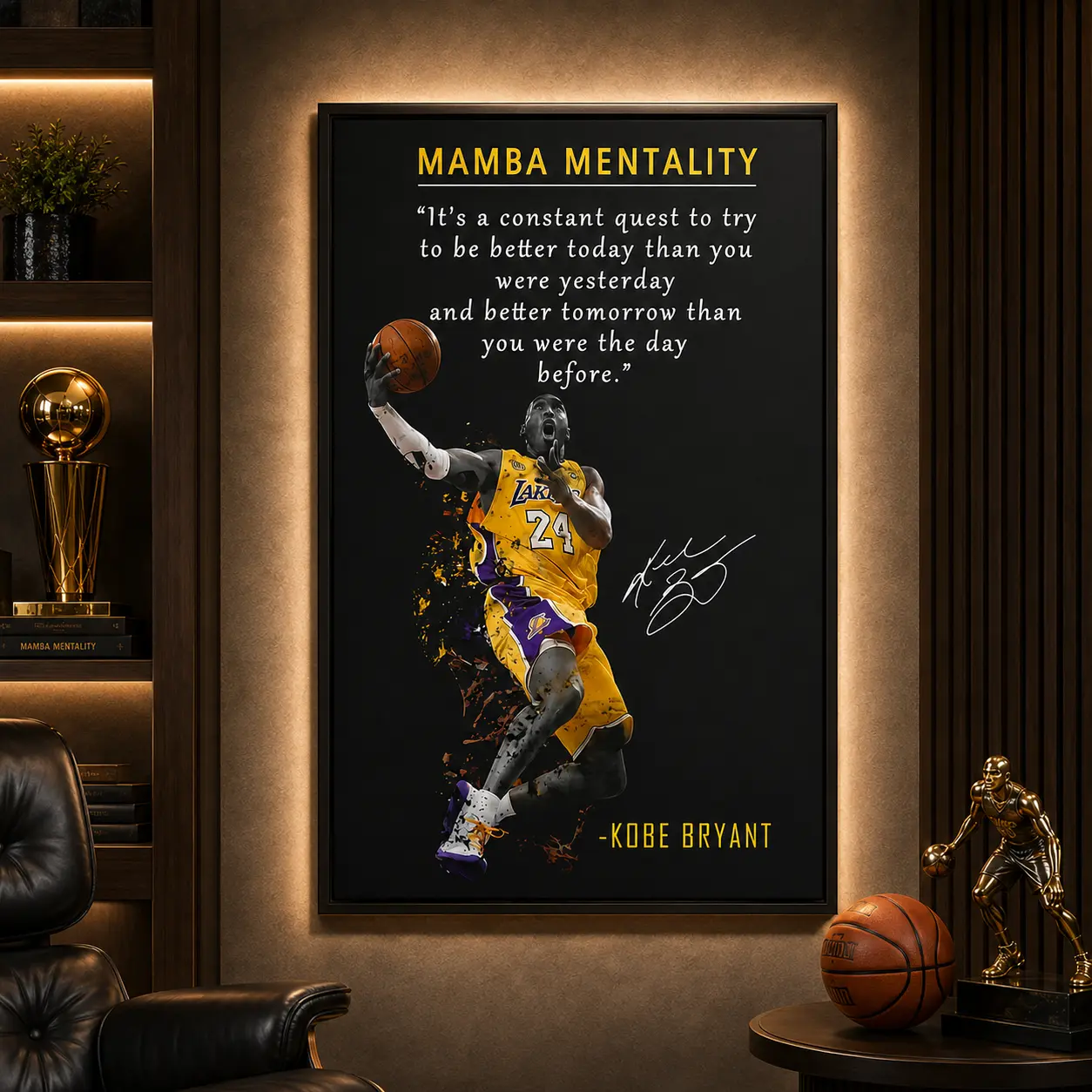 Kobe Bryant Motivational Poster Canvas Wall Art • Mamba Mentality Quote Canvas Wall Art • Basketball Player Sports Home Decor • Motivational Artwork for Home, Office, Gym Wall Decor
