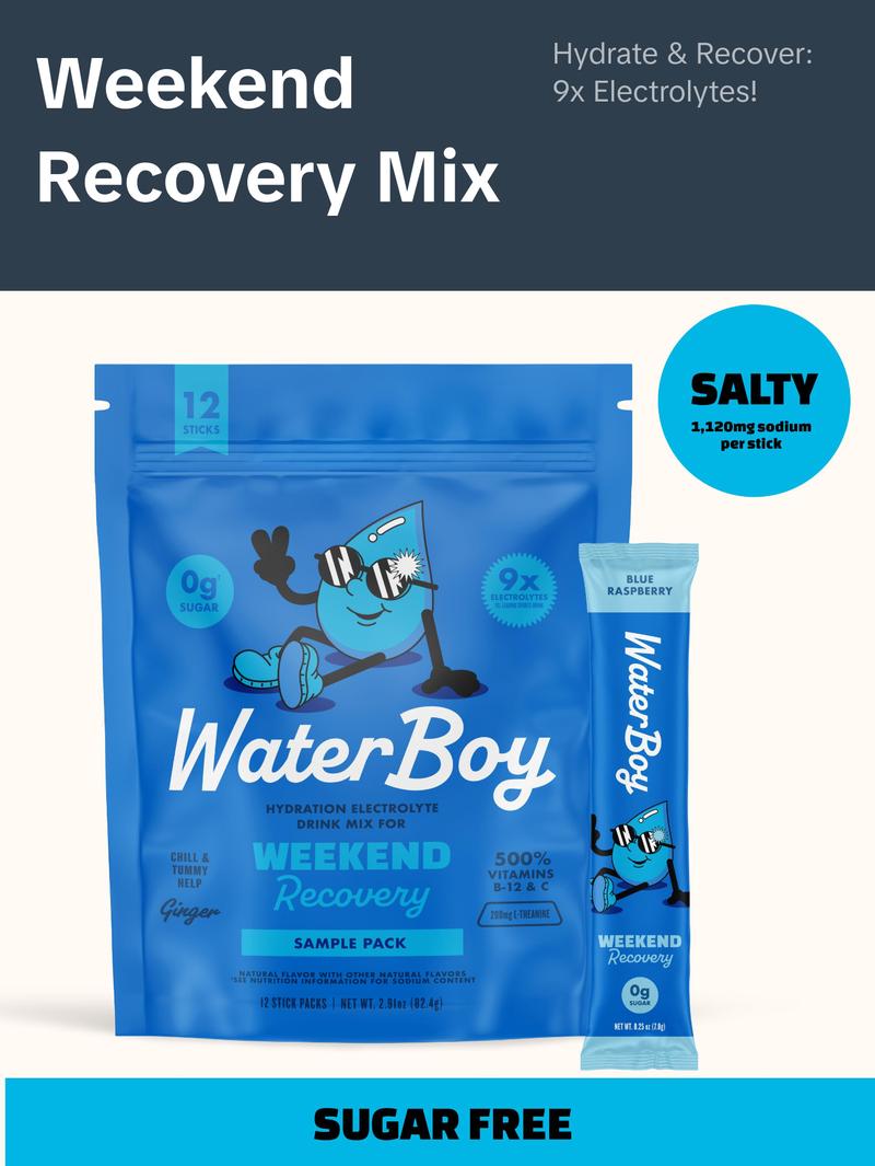 Waterboy Weekend Recovery | 9x Electrolytes & Sugar Free | Plus L-Theanine, Ginger Extract and Vitamins | Salty Flavor