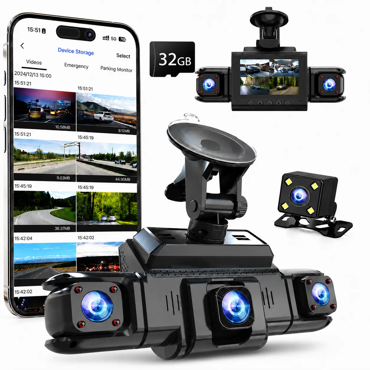 4-Channel Dash Cam,1080P Full HD Front+720P Rear Left Right Coverage, 【Not wireless】Requires
