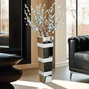 Modern Crystal Silver Mirrored Floor Flower Vase