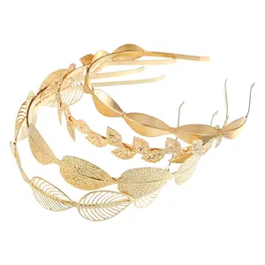 Unique Bargains 4 Pcs Alloy Metal Leaf Shape Headbands, Gold Tone, 5.12"x1.06", Headbands for Women Girl