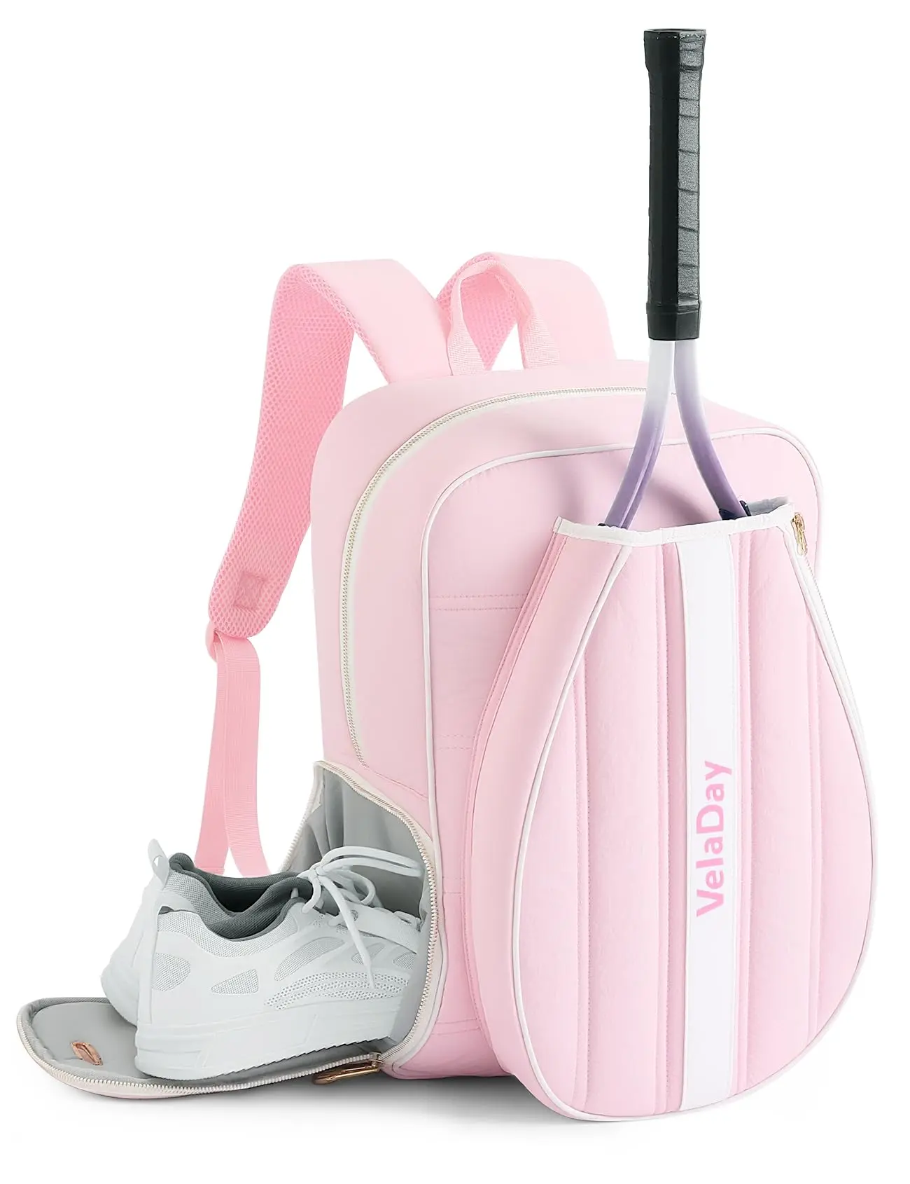 Quilted Tennis Backpack for Women & Men, Large Capacity Bag with 2-Racket Protection, Ventilated Shoe Compartment & Wet Pocket