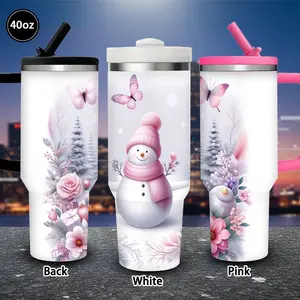 1 pc 40 oz Pastel Winter Wonderland Snowman Tumbler with lid and straw, insulated winter travel mug, gift for women and men, ideal for Valentine’s Day, Easter, birthday gifts, iced/hot coffee cup