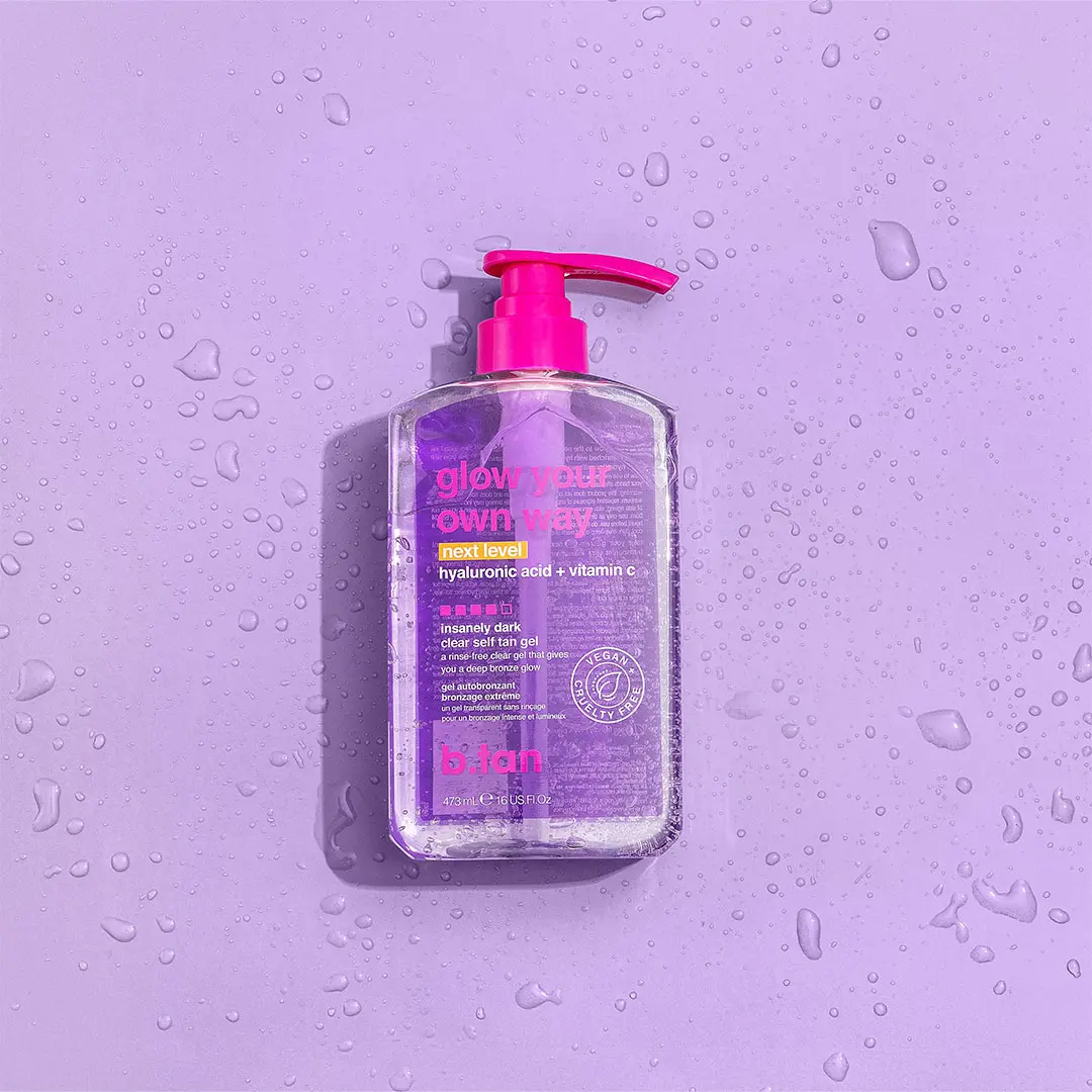 Glow Your Own Way Next Level | b.tan Insanely Dark Clear Self Tan Gel | Best, Transfer-Resistant Sunless Tanning Lotion, Ultra Quick Bronze, No Fake Tanner Smell, Hyaluronic Acid, Vitamin C, Moisturizing Tanner, Self Tanning Body Lotion Moisturizer