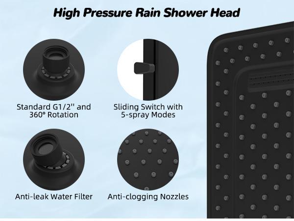 Anylock Upgraded 5-spray 13'' Shower Head for Easy Reach, High Pressure Rainfall Showerhead Combo with 10-mode Handheld Spray, 12'' Extension Arm, 4-way Diverter, 71'' Hose, Showerhead Holder, Black