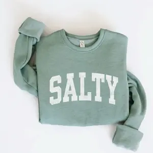 Salty Top - Long Sleeve Crew Neck Top with Letter Pattern, Casual Style for All Seasons