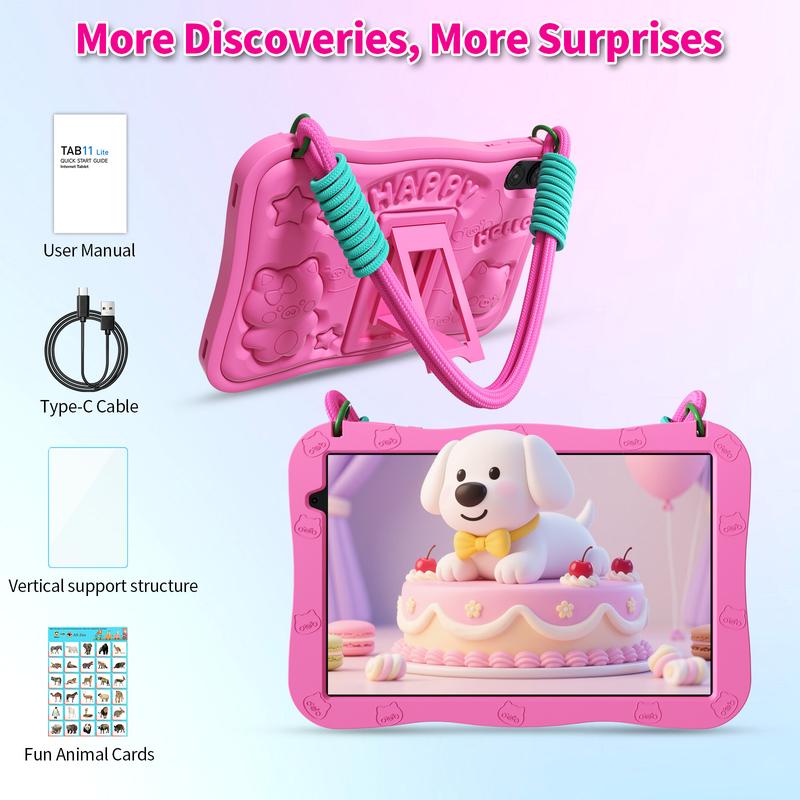 [February Faves]PRITOM Kids Tablet 10 inch Android 15 8GB RAM 32GB ROM Dual Cameras WiFi6 6000mAh Battery Protective Silicone Case Animal Flash Cards Educational Apps Toddler Gifts Stress Relief Case Pink/Blue tiktok shop official store