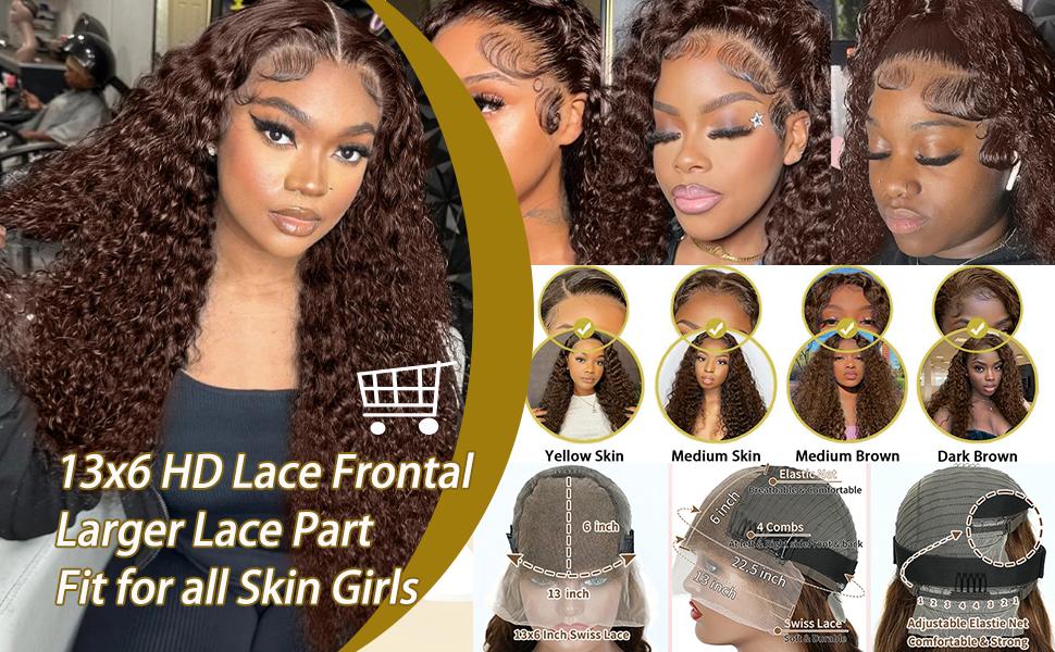 [30inch Only $129]Nervoss Hair 30 Inch Chocolate Brown Lace Front Wigs Human Hair 13x6 Deep Wave Lace Front Wigs Human Hair 180Density HD Colored Deep Curly Lace Frontal Wigs for Women Pre Plucked with Natural Hairline Brown Wig SummerVibes