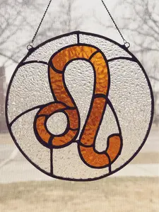 Stained Glass Zodiac Sun Catcher – 8” Handmade Astrology Window Hanging
