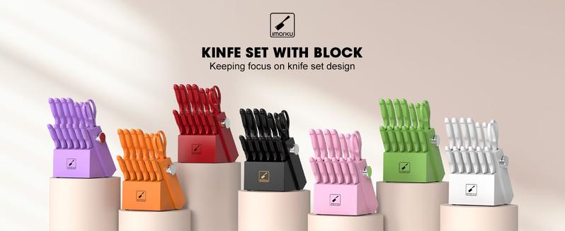 imarku black 14 PCS Knife Set with Block, Sharp Knife Set with Built-in Sharpener, Japanese Stainless Steel Kitchen Knife Set with Non-Slip Ergonomic Handle, Dishwasher Safe,  Best Gift
