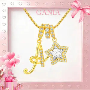 GANIA delicate 26-letter gold pendant with star decorations, an elegant lady's necklace, the ideal choice for Valentine's Day gifts