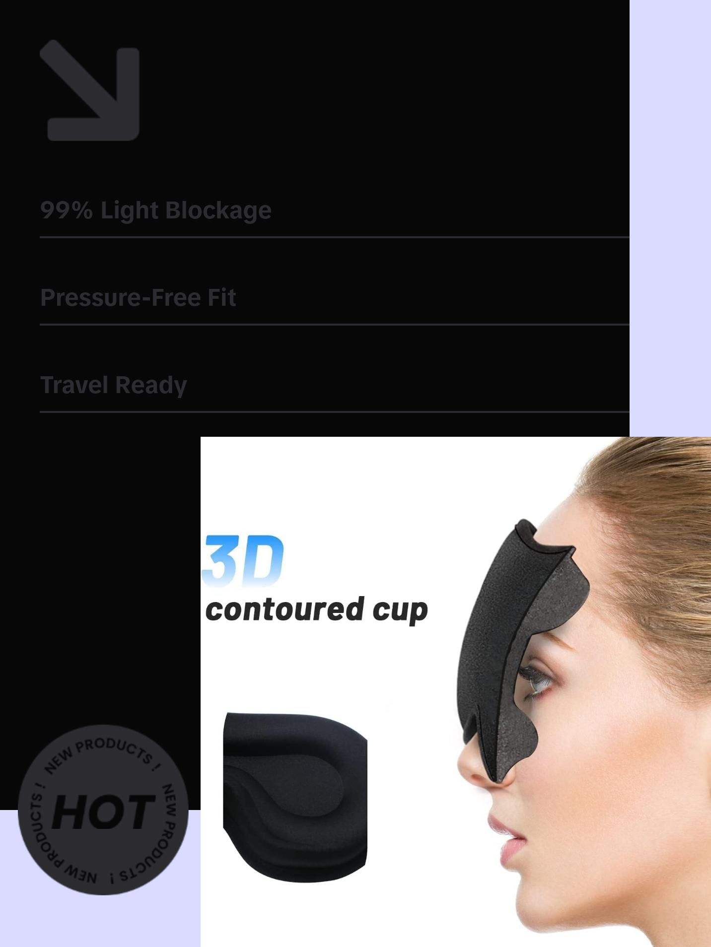 3D Sleep Eye Mask for Men & Women, Lash Extension Friendly, Travel Blackout Blindfold, Adjustable Strap – Black 3D Sleep Eye Mask for Men & Women, Lash Extension Friendly, Travel Blackout Blindfold, Adjustable Strap – Black