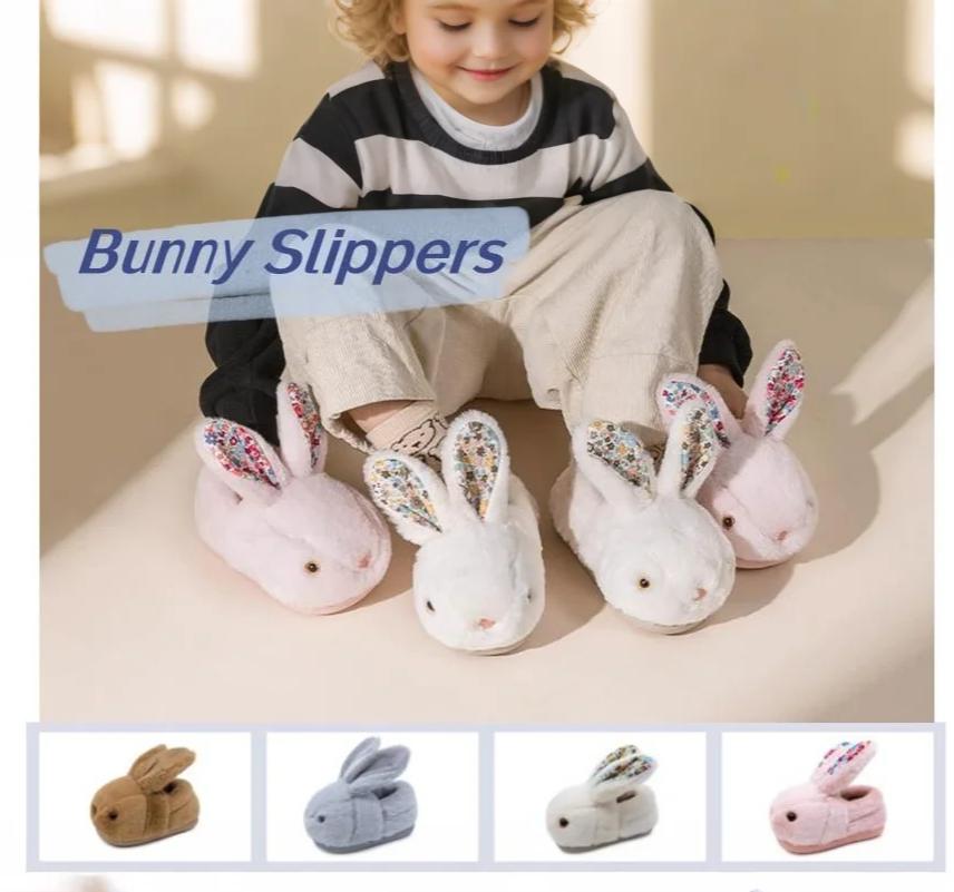 rosyclo Toddler & Kids Bunny Plush Slippers Adorable Fuzzy Design with Warm Lining Non-Slip Rubber Sole Cozy Indoor Winter Rabbit House Shoes for Girls & Boys Children