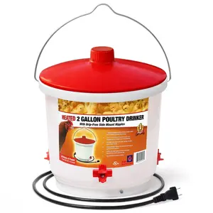 Farm Innovators HB-60P Heated 2 Gallon Poultry Water Bucket Drinker, White/Red