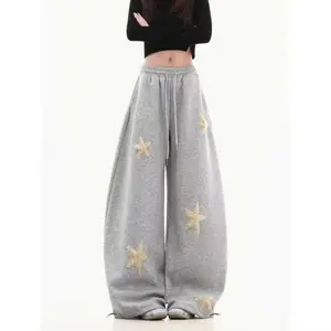2026newUnisex Floral Towel Embroidery Baggy Barrel Sweatpants Elastic Waist Drawstring Casual Pants Y2K Streetwear Loose Fit Vintage Joggers